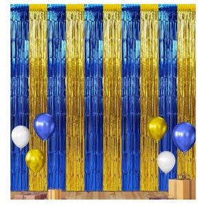 6 Blue and Gold Party Curtain